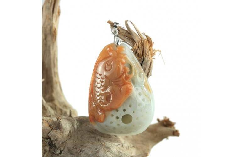 PENDENTIF POISSON RICHESSE et FORTUNE en JADE