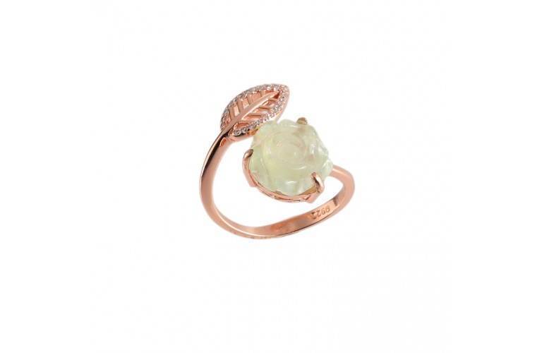 BAGUE ROSE en PREHNITE et BRILLANTS BAGUE ROSE en PREHNITE et BRILLANTS