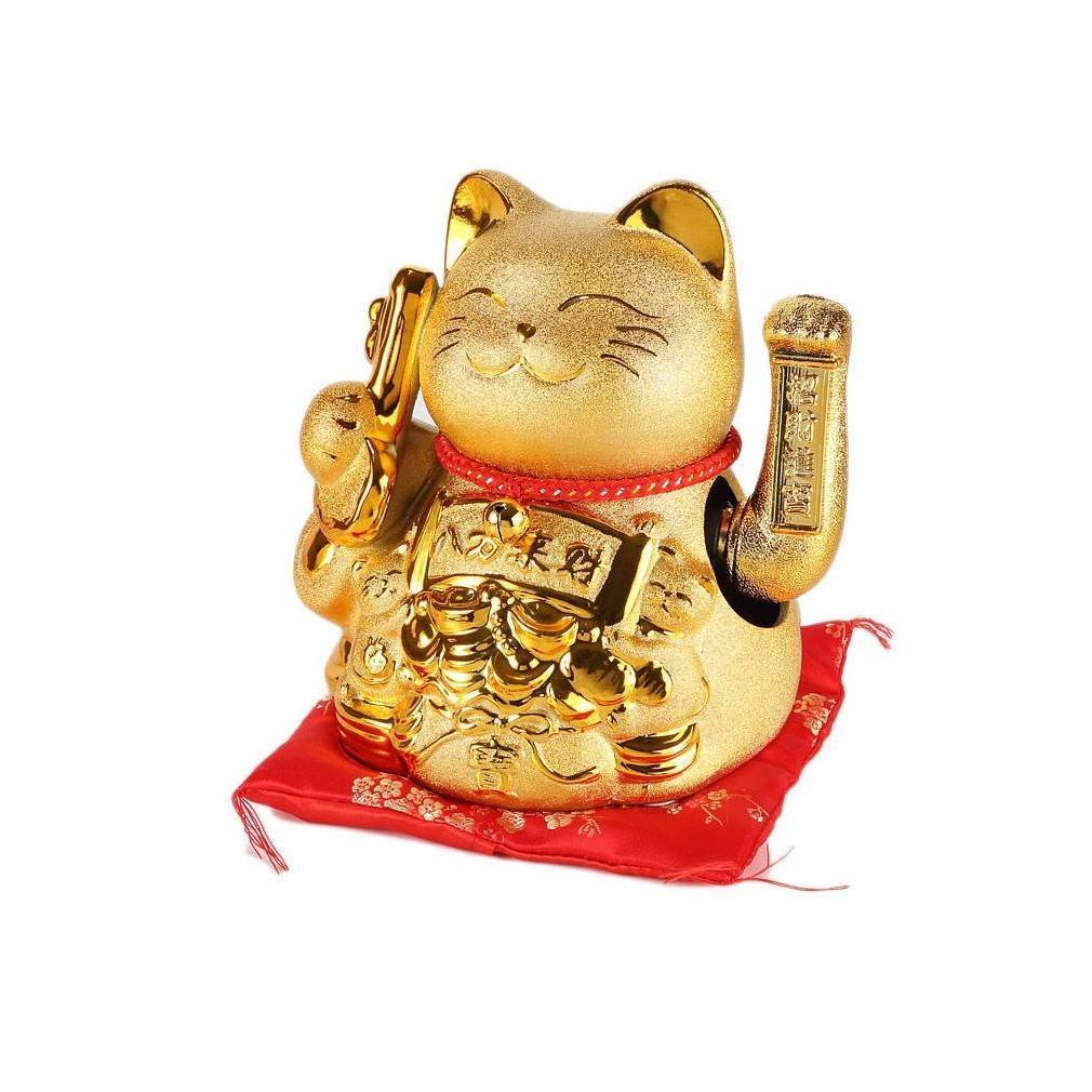 Grand chat japonais manekineko à bras mobile, spécial fortune.