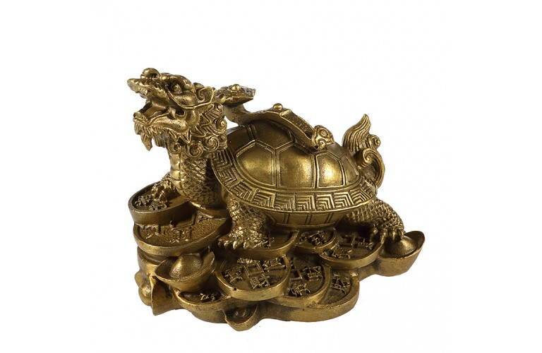 Statuette en cuivre d'un dragon tortue protecteur feng shui et chinois