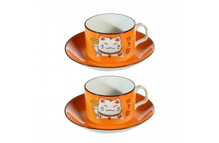 2 TASSES à CAFE MANEKI NEKO - ORANGE 2 TASSES à CAFE MANEKI NEKO - ORANGE