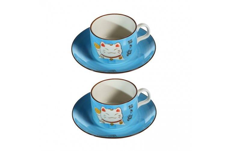 2 TASSES à CAFE MANEKI NEKO - BLEUE 2 TASSES à CAFE MANEKI NEKO - BLEUE