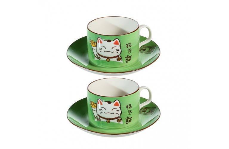 2 TASSES à CAFE MANEKI NEKO - VERTE 2 TASSES à CAFE MANEKI NEKO - VERTE