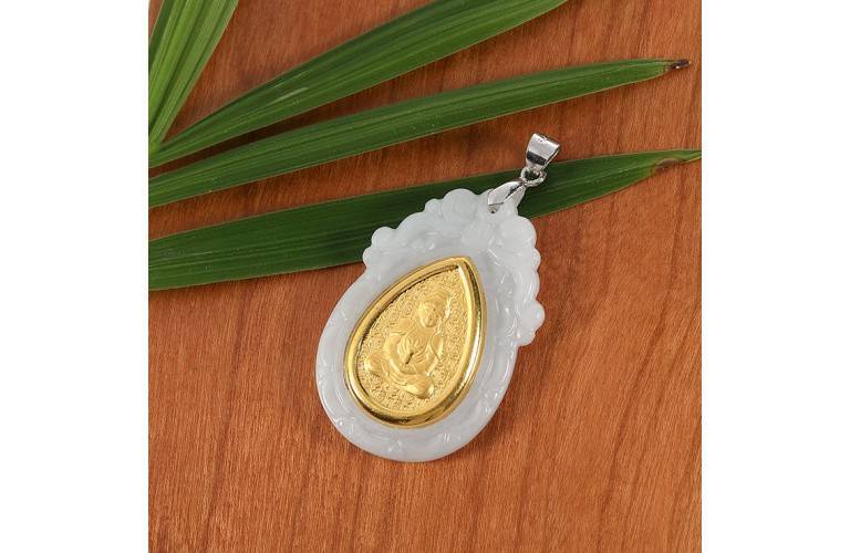 PEND. BOUDDHA GUANYIN JADE ET CUIVRE PEND. BOUDDHA GUANYIN JADE ET CUIVRE