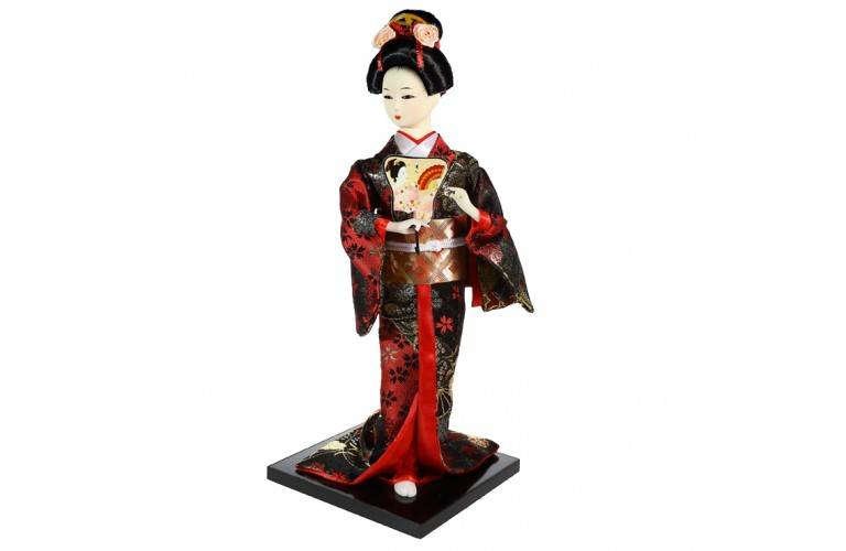 POUPEE JAPONAISE EN KIMONO ROUGE ET NOIR POUPEE JAPONAISE EN KIMONO ROUGE ET NOIR