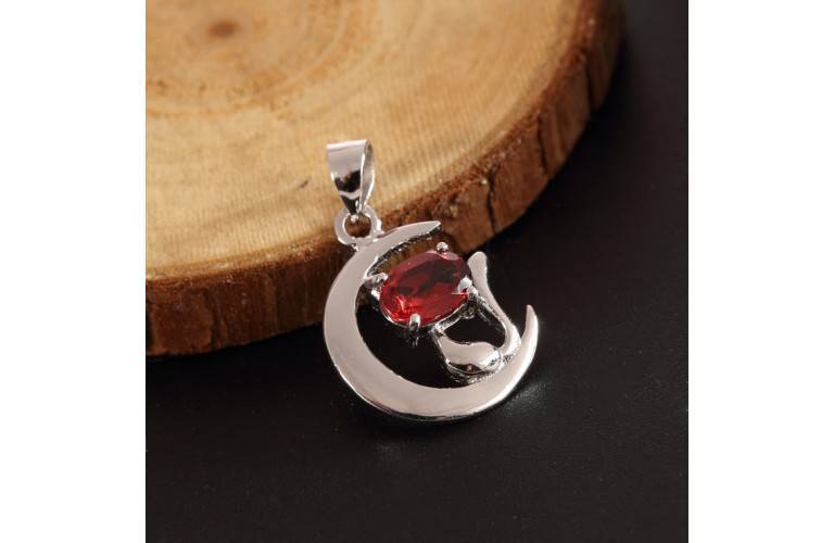 PENDENTIF CHAT - GRENAT et ARGENT