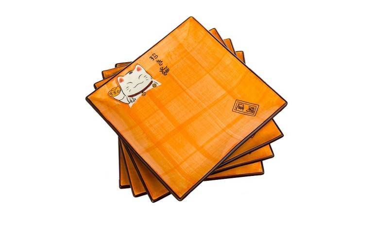 4 ASSIETTES CARREES MANEKI NEKO - ORANGE 4 ASSIETTES CARREES MANEKI NEKO - ORANGE