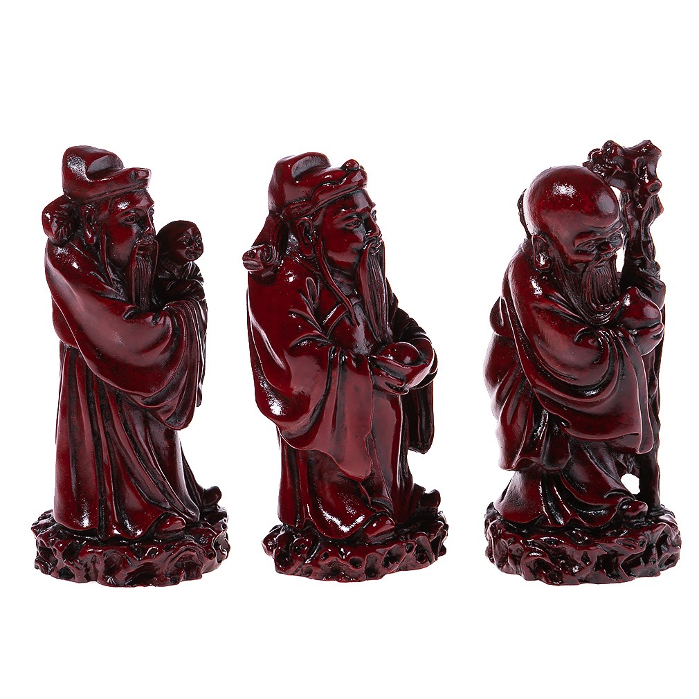 Lachineuse Statuette Dei Fuk: Set Da 3 Pezzi (Fuk, Luk, Sala) | Decorazioni Feng Shui Rosse 11,5 Cm | Portafortuna Cinesi Per Casa E Ufficio