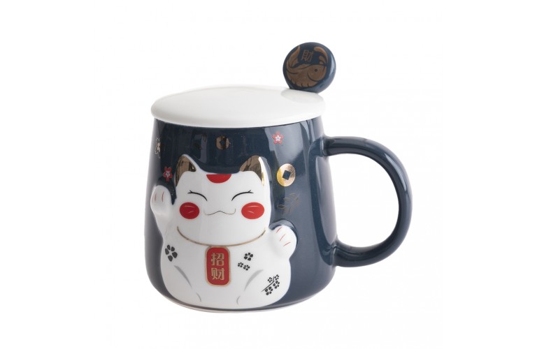 TASSE RELIEF - MANEKI NEKO - TEINTE BLEUE