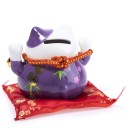 Statuette Tirelire Maneki Neko Japonais Mauve