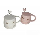 Lot 2 Tasses MANEKI NEKO japonais - Rose et Blanc