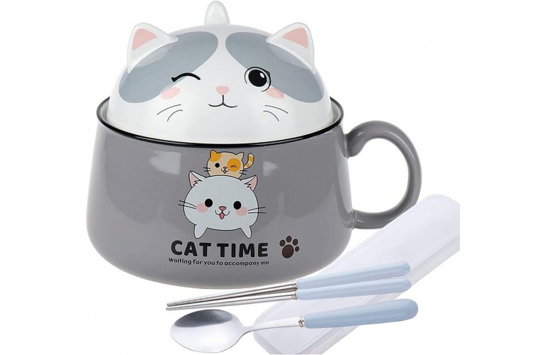 BOL à RAMEN CHAT KAWAII - GRIS