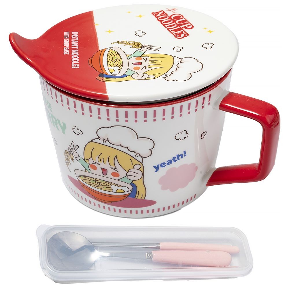 Set Bol à Ramen Marvel 600 Ml - Bol Céramique, Cuillère Céramique Et Baguettes Bambou - Compatible Micro-ondes, Idée Cadeau Fan De Super-héros