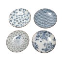4 Assiettes Japonaises - Design Bleu et Blanc