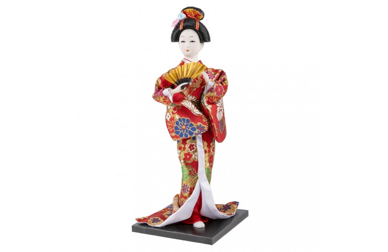 Poupée Japonaise En Bois Décorative - Kimono Traditionnel Blanche - Ornement De Bureau, Salon, Décoration Maison