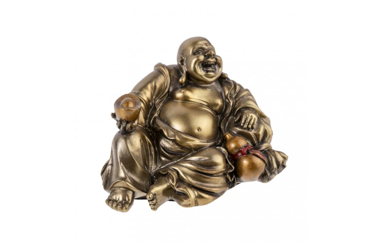 Bouddha prospérité statuette bois 17cm porte bonheur chance argent