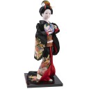 Poupée Japonaise - Kimono Noir et Fleurs