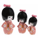 Trio Kokeshis Kimono Rose