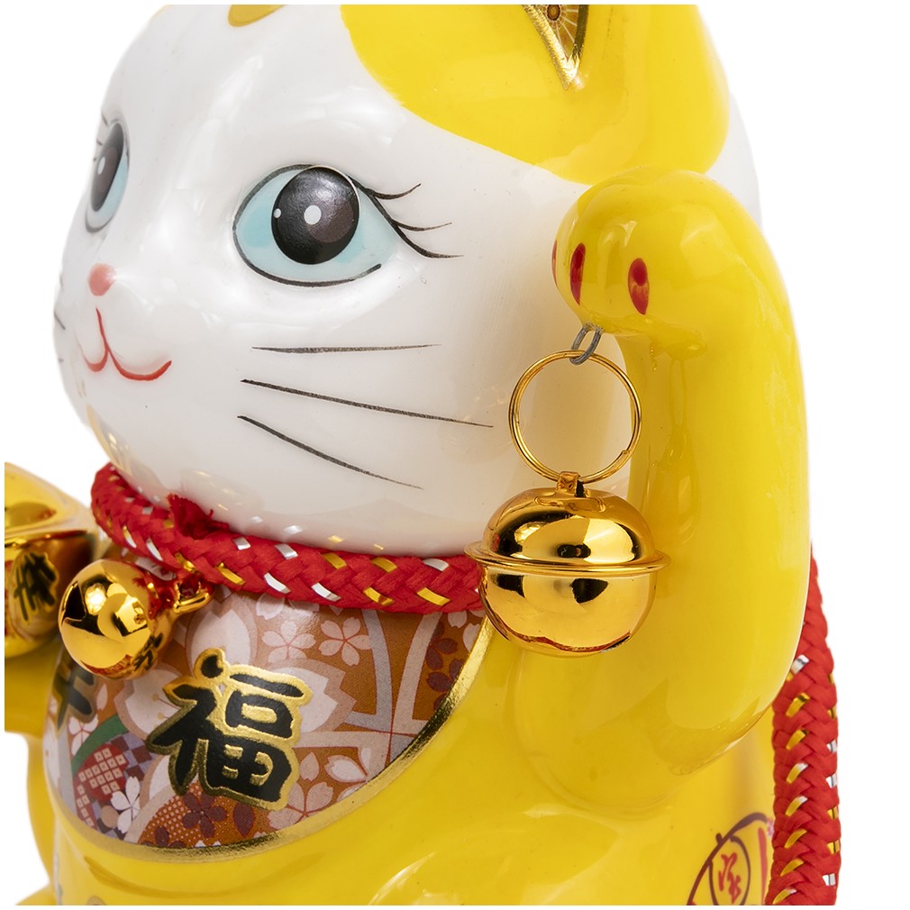 Peluche Chat Porte-Bonheur Maneki Neko 40 Cm Jaune - Qualité Premium Brodée, Ultra Douce, Cadeau Chance
