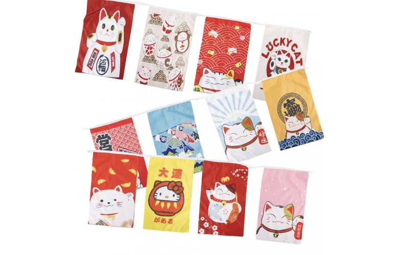 BANDEROLE JAPONAISE - MANEKI NEKO - 3 M&egrave;tres