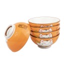 Coffret de 5 bols japonais orange &agrave; motif Maneki Neko.