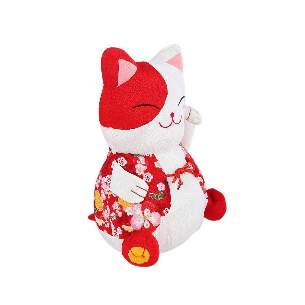 Chat Japonais Maneki Neko En Tissu Teinte Rouge