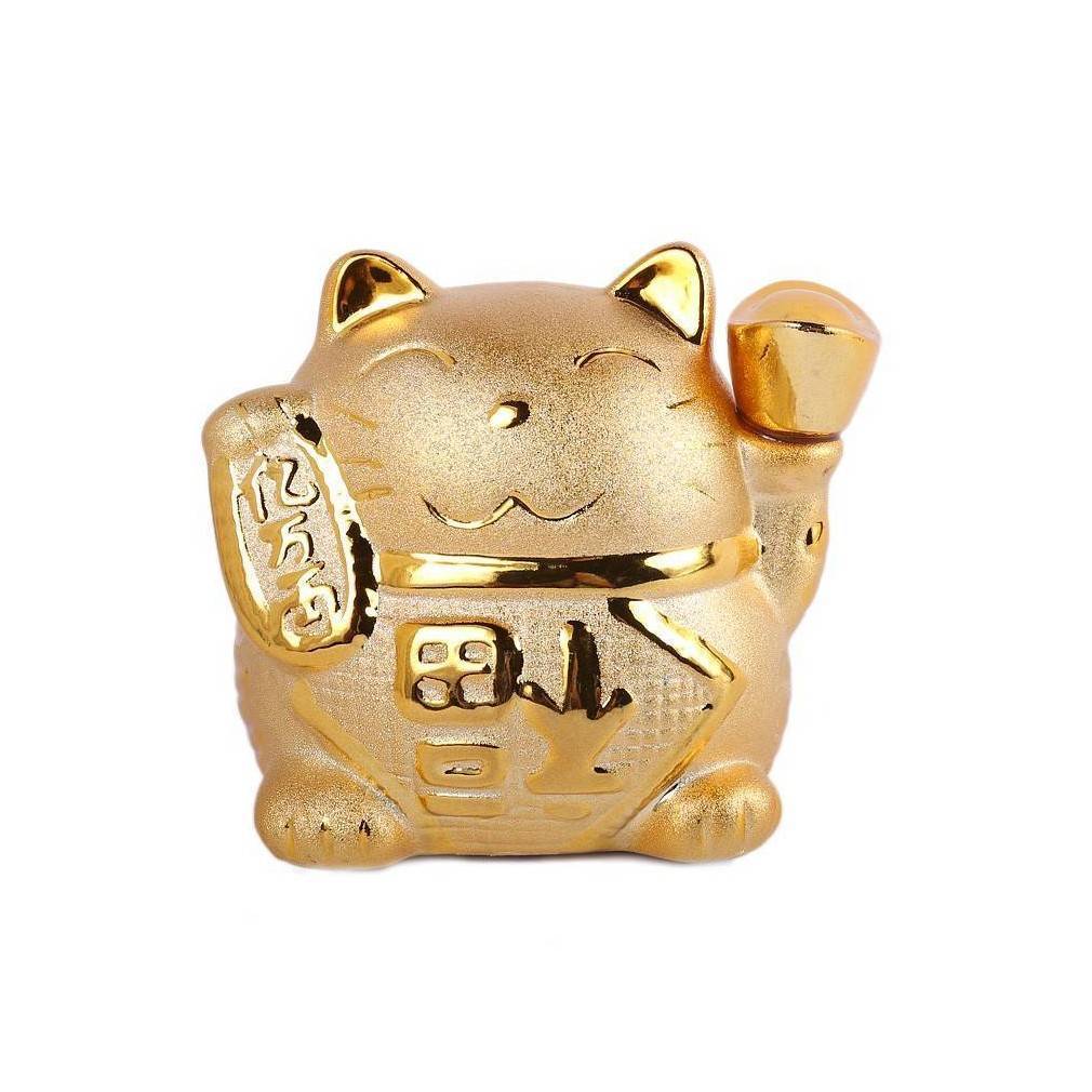 Statuette Maneki Neko En Céramique Doré - Chat Porte-bonheur Japonais, 6,5 Cm - Symbole De Chance, Prospérité, Santé