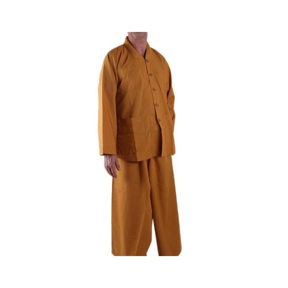 Ensemble de style bouddhiste couleur safran incluant veste et pantalon