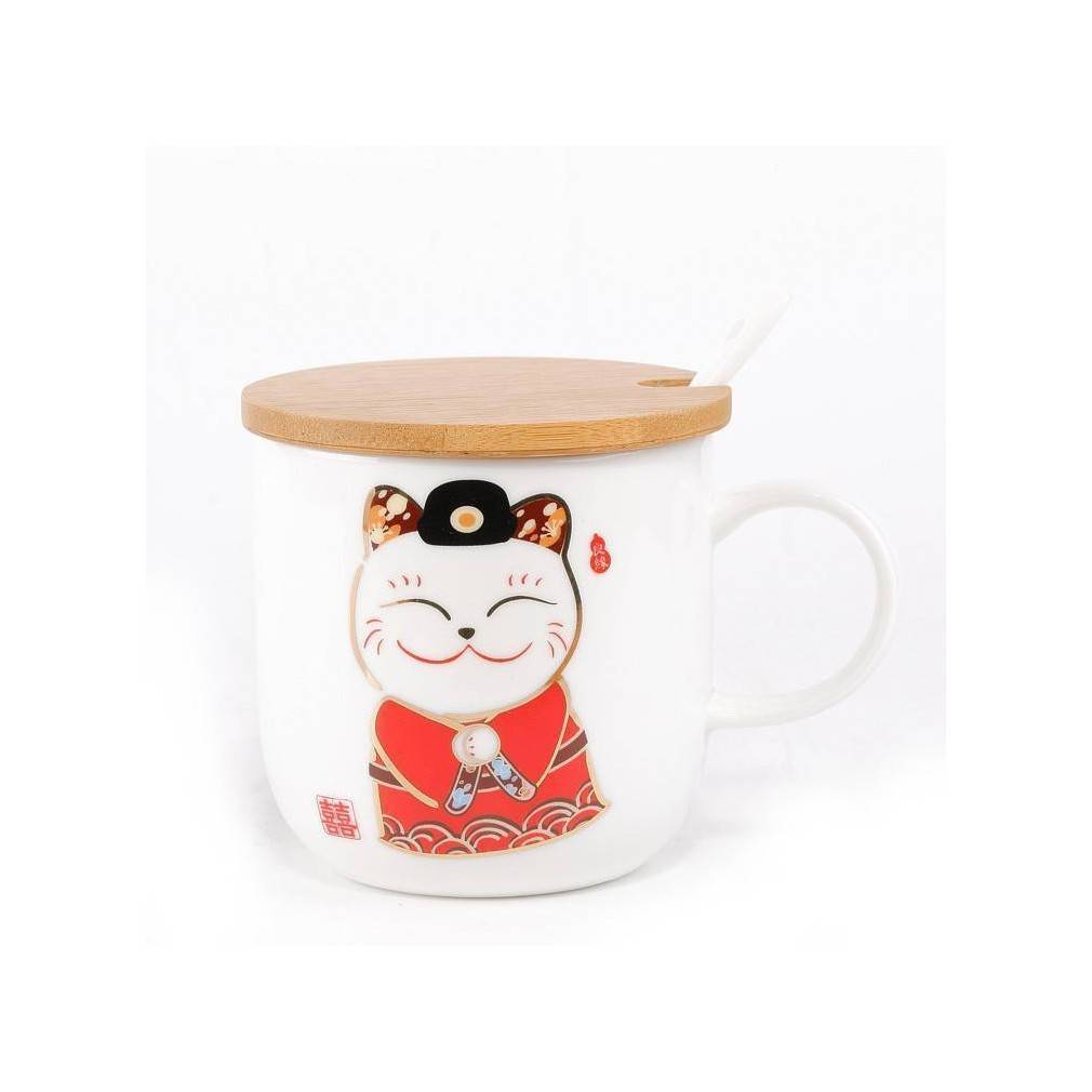 Tasse au style japonais, illustrée du fameux chat maneki neko