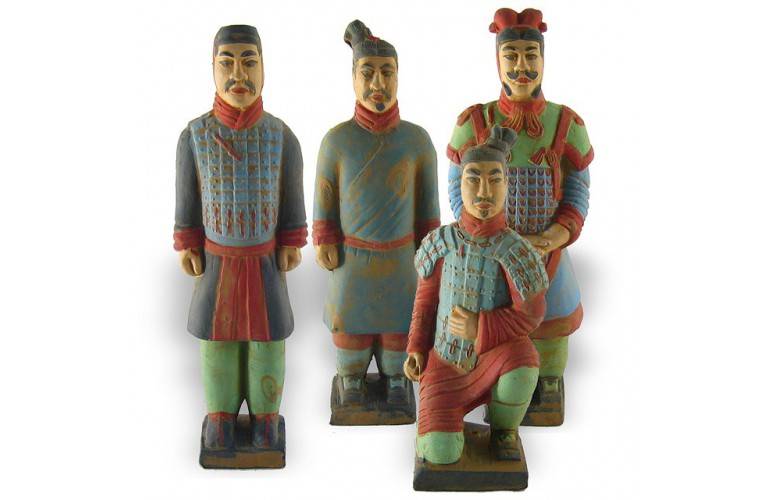 LOT DE 4 GUERRIERS XIAN PEINTS A LA MAIN 26CM LOT DE 4 GUERRIERS XIAN PEINTS A LA MAIN 26CM
