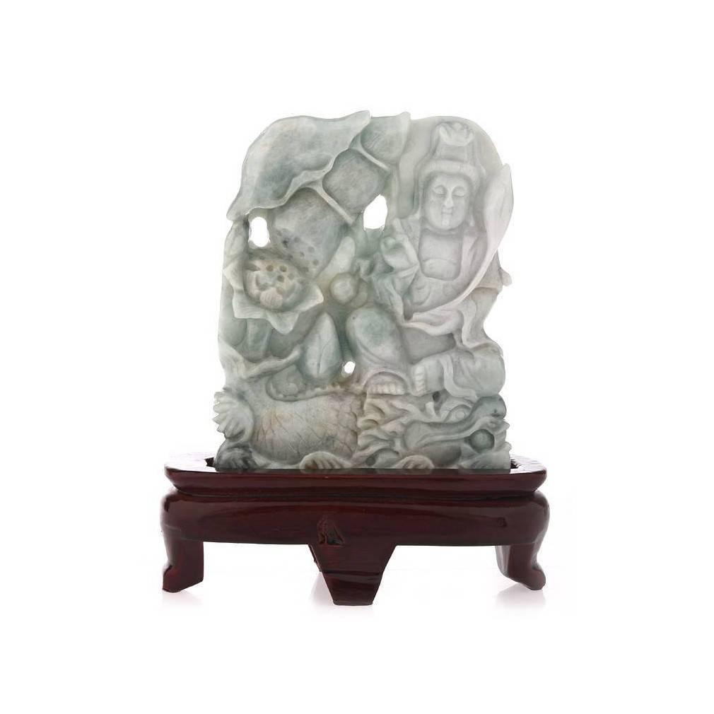 Sculpture de la déesse guanyin en jade, pièce unique avec certificat