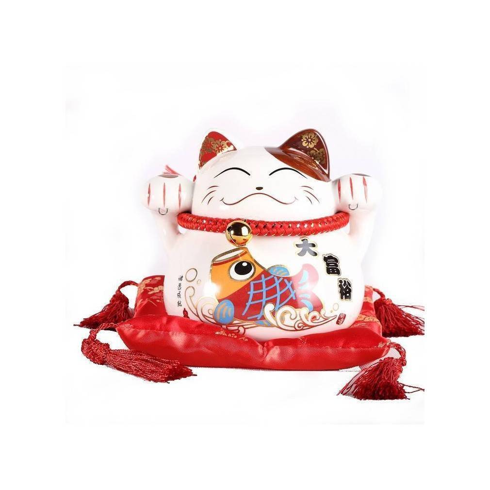 Statuette Chat Maneki Neko Japonais Porte Bonheur Traditionnel