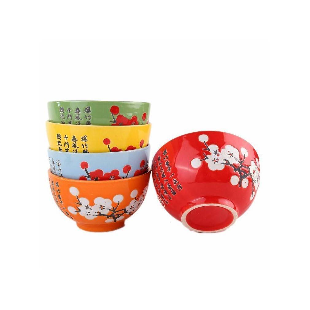 Lachineuse - Coffret 5 Bols Japonais à Motifs Floraux - 5 Bols à Riz ⌀ 11,5 Cm 275 ML - Vaiselle