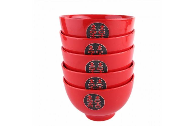 5 BOLS à RIZ CHINOIS ROUGE 5 BOLS à RIZ CHINOIS ROUGE