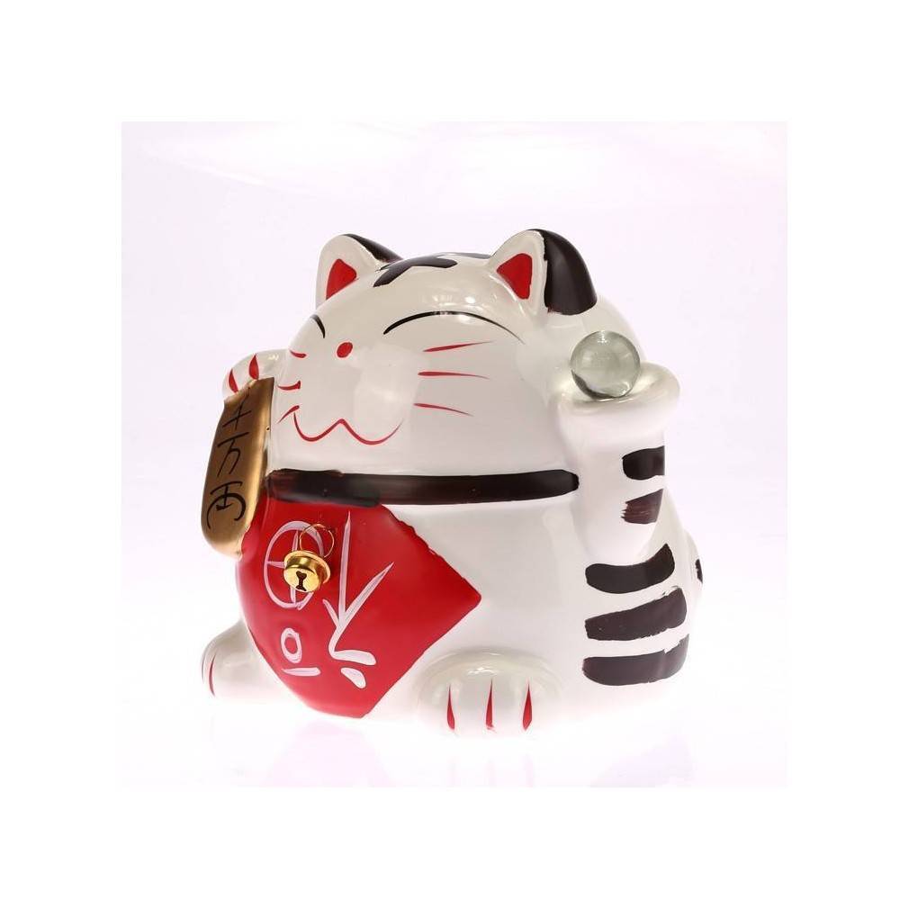 Tirelire chat japonais en céramique, le maneki neko porte bonheur